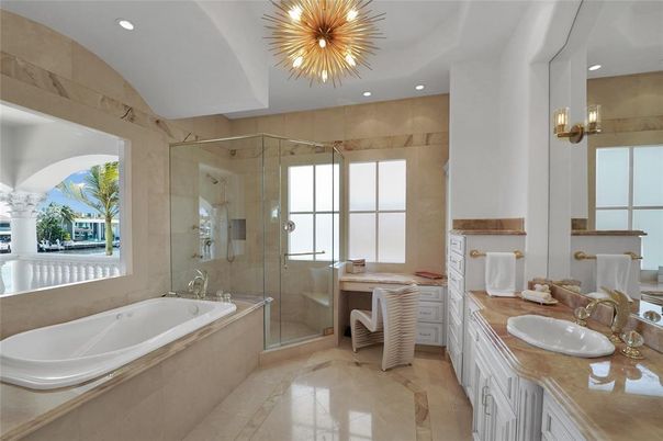 Bathroom, Dual Sink Vanities, Glass Shower, Interior, Recessed Lighting