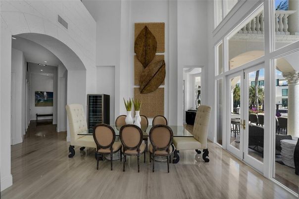 Dining room, Interior, Recessed Lighting, Wood Texture Flooring