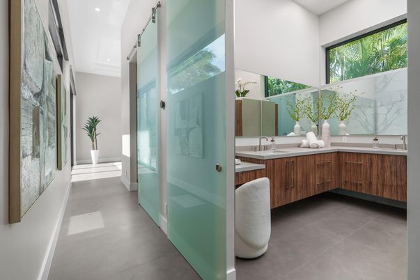 Bathroom, Glass Shower, Interior, Recessed Lighting