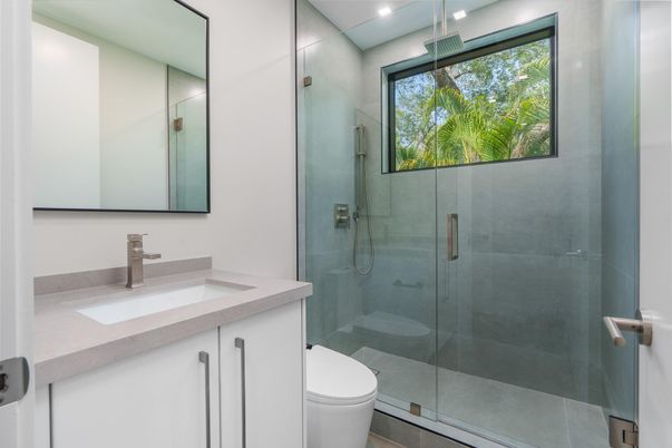 Bathroom, Glass Shower, Interior, Recessed Lighting