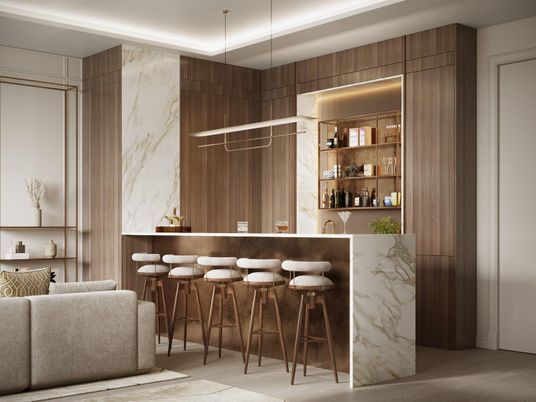 Interior, Marble Walls, Pendant Lights