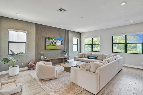 Interior, Living room, Recessed Lighting, Wood Texture Flooring
