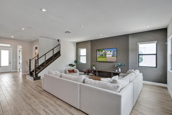 Interior, Living room, Recessed Lighting, Wood Texture Flooring