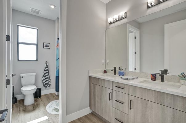 Bathroom, Interior, Recessed Lighting, Wood Texture Flooring