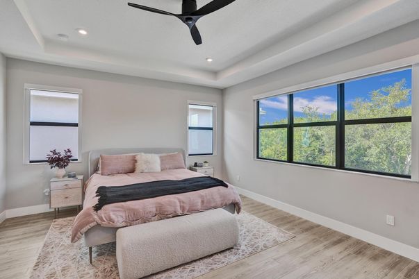 Bedroom, Interior, Recessed Lighting, Wood Texture Flooring