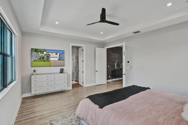 Bedroom, Interior, Recessed Lighting, Wood Texture Flooring