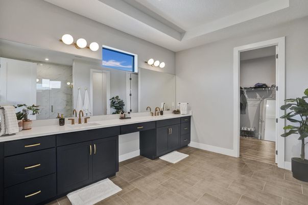 Bathroom, Dual Sink Vanities, Interior, Marble Walls, Recessed Lighting