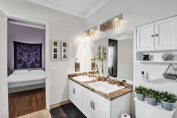 Bathroom, Dual Sink Vanities, Interior, Wood Texture Flooring