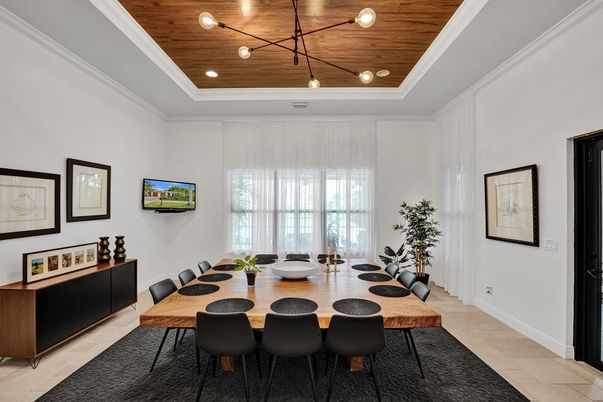 Dining room, Interior, Pendant Lights, Recessed Lighting, Wooden Ceilings