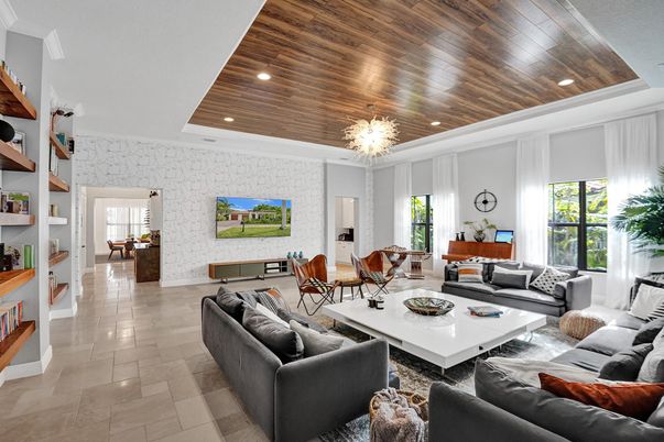Dining room, Interior, Living room, Recessed Lighting, Wooden Ceilings