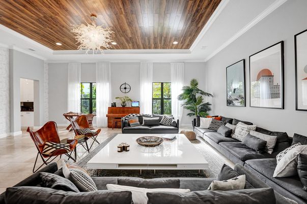 Interior, Living room, Recessed Lighting, Wooden Ceilings