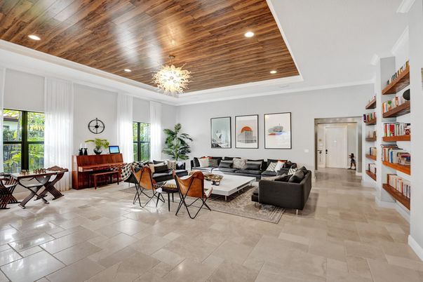 Interior, Living room, Piano, Recessed Lighting, Wooden Ceilings