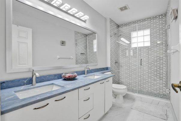 Bathroom, Dual Sink Vanities, Glass Shower, Interior, Marble