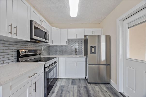 Interior, Kitchen, Stainless Steel Appliances, Wood Texture Flooring
