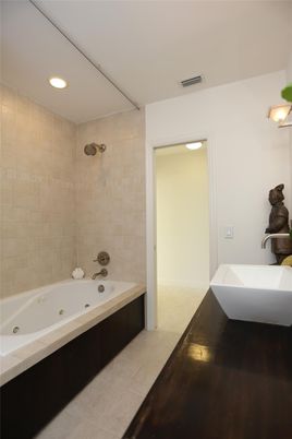 Bathroom, Interior, Recessed Lighting, Wood Texture Flooring