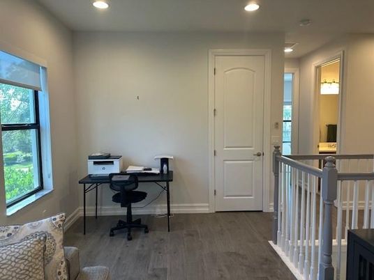 Home Office, Interior, Recessed Lighting, Wood Texture Flooring