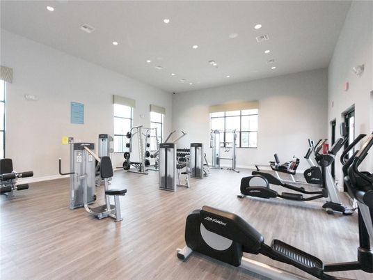 Fitness Equipment, Gym, Interior, Recessed Lighting, Wood Texture Flooring