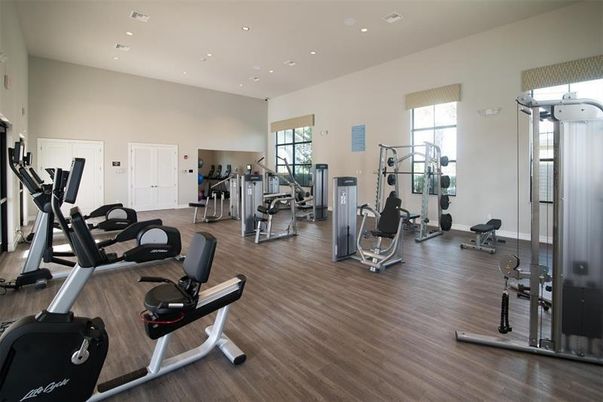 Fitness Equipment, Gym, Interior, Recessed Lighting, Wood Texture Flooring