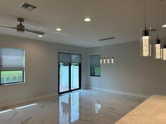 Empty room, Interior, Marble, Pendant Lights, Recessed Lighting