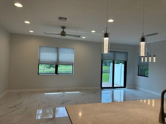 Empty room, Interior, Marble, Pendant Lights, Recessed Lighting