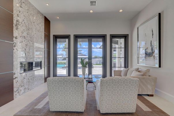 Fireplace, Interior, Living room, Recessed Lighting, Water
