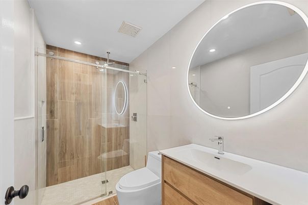 Bathroom, Glass Shower, Interior, Recessed Lighting