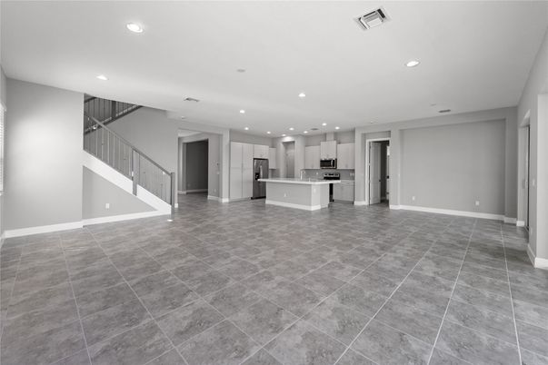 Empty room, Interior, Kitchen, Recessed Lighting, Stainless Steel Appliances