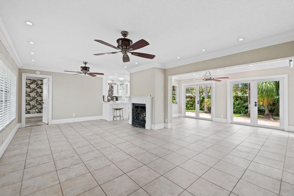 Empty room, Fireplace, Interior, Recessed Lighting