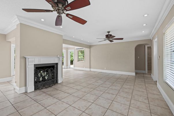 Empty room, Fireplace, Interior, Recessed Lighting