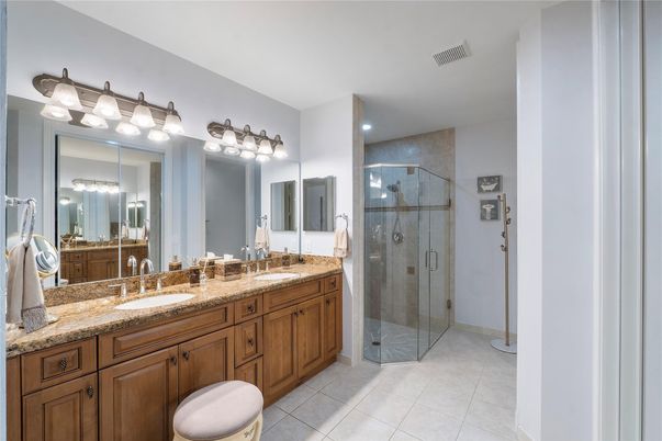 Bathroom, Dual Sink Vanities, Glass Shower, Interior