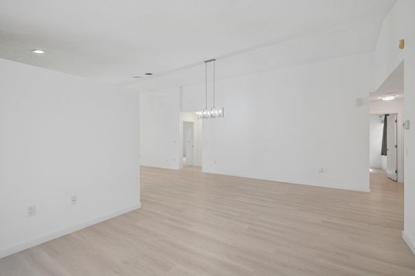 Empty room, Interior, Pendant Lights, Recessed Lighting, Wood Texture Flooring
