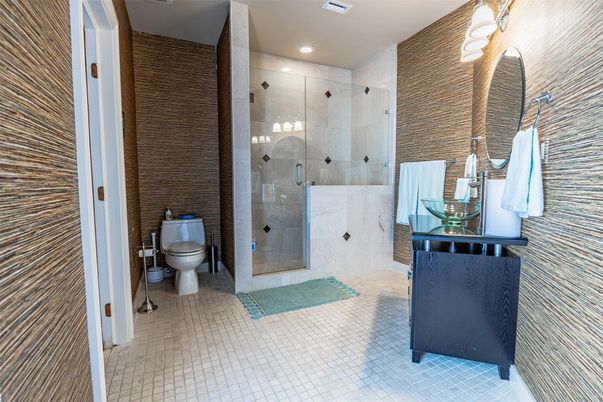 Bathroom, Glass Shower, Interior, Recessed Lighting