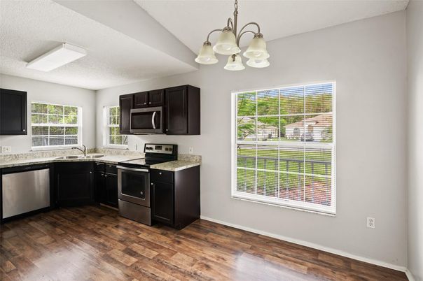 Chandelier, Interior, Kitchen, Wood Texture Flooring