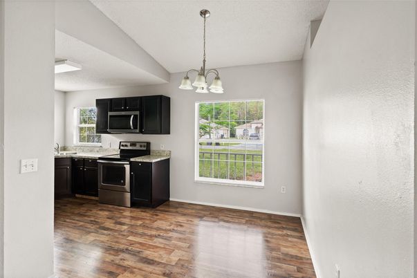 Interior, Kitchen, Pendant Lights, Wood Texture Flooring