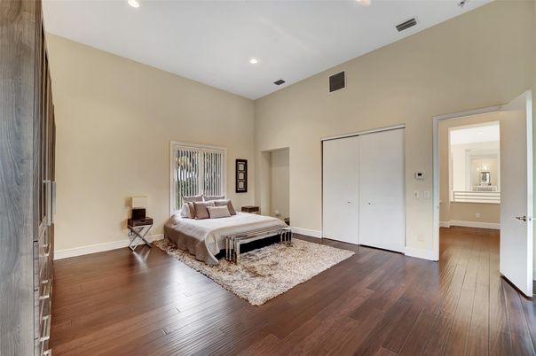 Bedroom, Interior, Recessed Lighting, Wood Texture Flooring