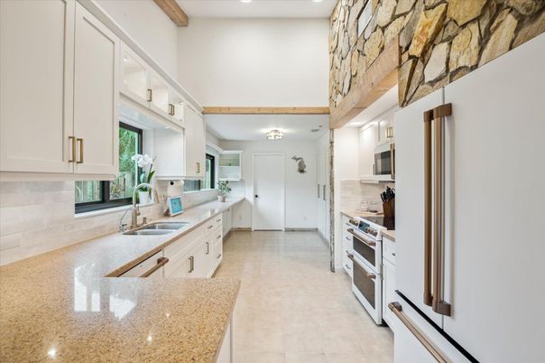 Interior, Kitchen, Recessed Lighting, Stainless Steel Appliances, Wooden Beams