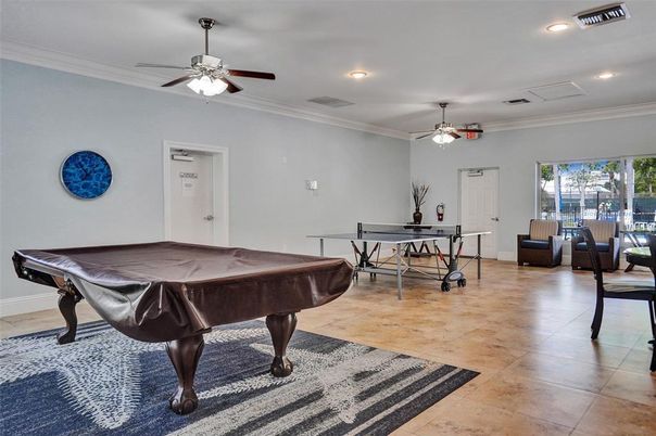 Billiard Table, Game Room, Interior, Recessed Lighting