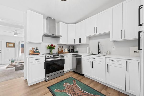 Interior, Kitchen, Stainless Steel Appliances, Wood Texture Flooring