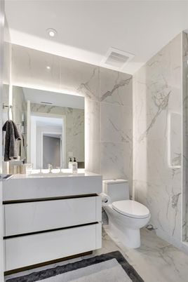Bathroom, Interior, Marble, Marble Walls, Recessed Lighting