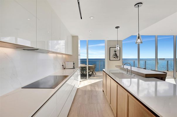 Interior, Kitchen, Pendant Lights, Recessed Lighting, Water, Wood Texture Flooring