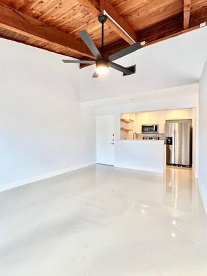 Empty room, Interior, Kitchen, Stainless Steel Appliances, Wooden Beams, Wooden Ceilings