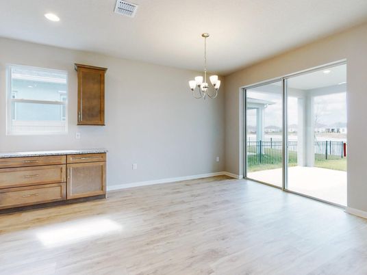 Chandelier, Empty room, Interior, Recessed Lighting, Wood Texture Flooring