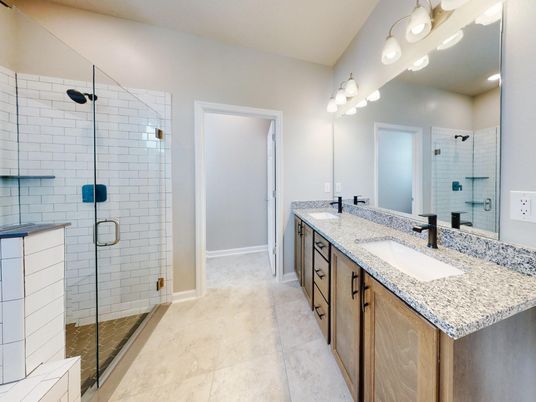 Bathroom, Dual Sink Vanities, Glass Shower, Interior, Recessed Lighting
