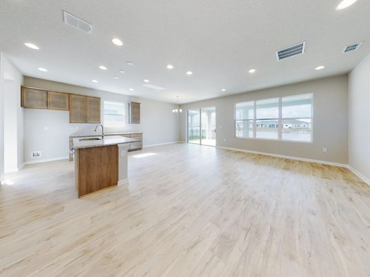 Empty room, Interior, Kitchen, Recessed Lighting, Wood Texture Flooring
