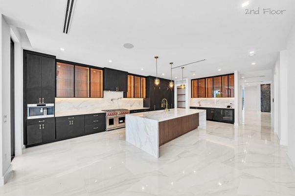 Interior, Kitchen, Marble, Pendant Lights, Recessed Lighting, Stainless Steel Appliances