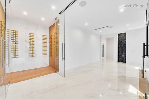 Empty room, Interior, Marble, Recessed Lighting, Wine Storage, Wood Texture Flooring