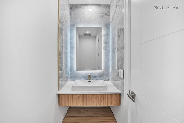 Bathroom, Interior, Marble Walls, Wood Texture Flooring