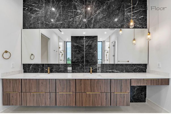 Bathroom, Interior, Marble Walls, Pendant Lights, Recessed Lighting