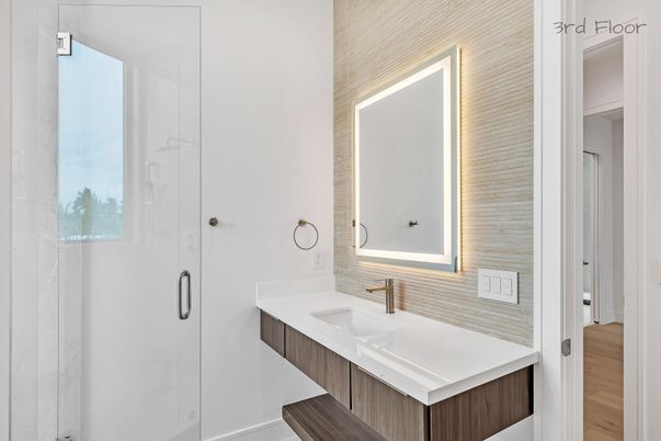 Bathroom, Glass Shower, Interior, Wood Texture Flooring