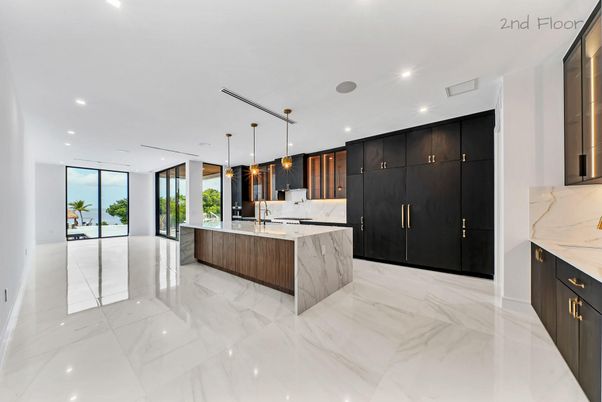 Interior, Kitchen, Marble, Pendant Lights, Recessed Lighting
